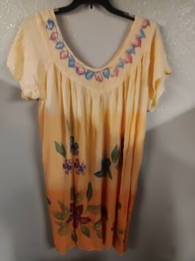 Wf Plus Size Women's Yellow Floral Scoop-Neck Dress